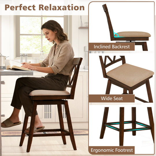 24 Inch Counter Height Barstools Set of 2 with Backrest and Seat Cushion