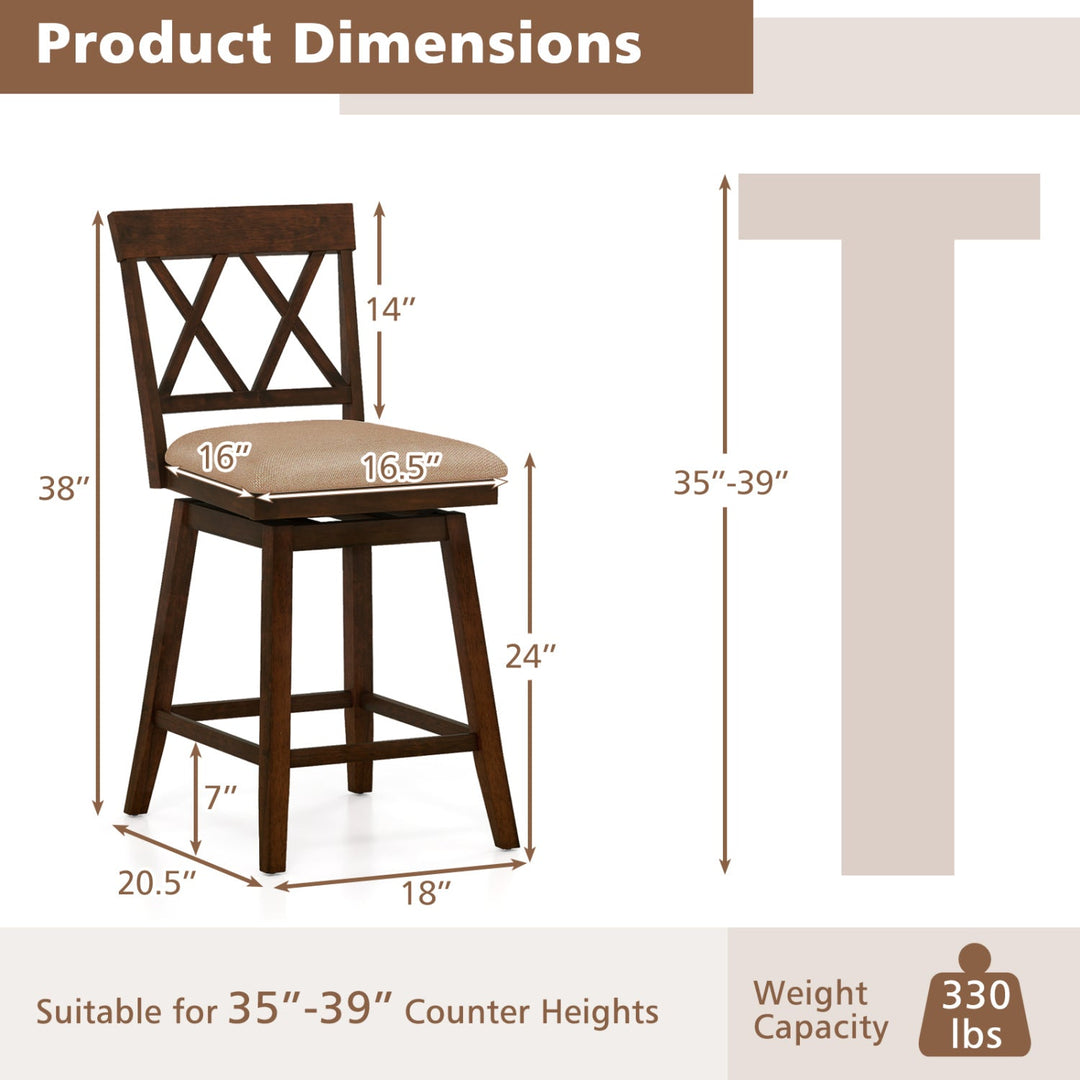 24 Inch Counter Height Barstools Set of 2 with Backrest and Seat Cushion