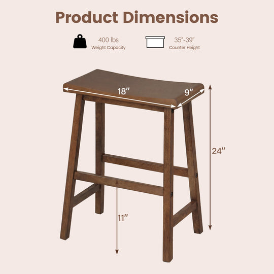 24 Inch Counter Height Stools Solid Wood Saddle Bar Stools Set of 2
