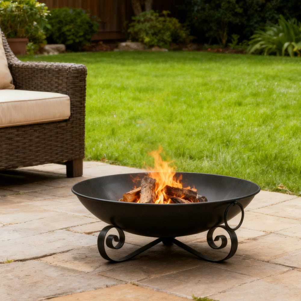 24 Inch Heavy-Duty Metal Fire Pit Bowl Outdoor Wood-Burning Firepit with Handles