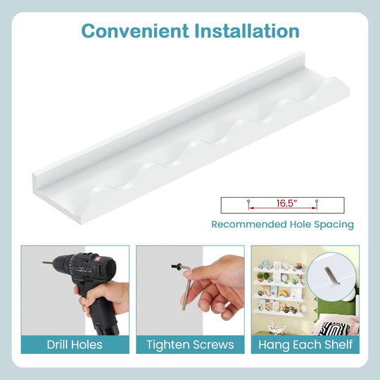 Wall-Mounted Picture Ledge Shelf Set of 4 - 24 Inch White