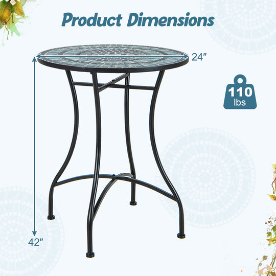 24 Inch Patio Bistro Table with Ceramic Tile Tabletop