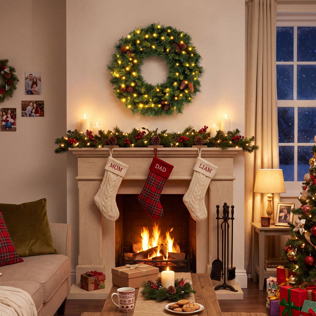 24 Inch Pre-Lit Artificial Christmas Wreath with LED Lights