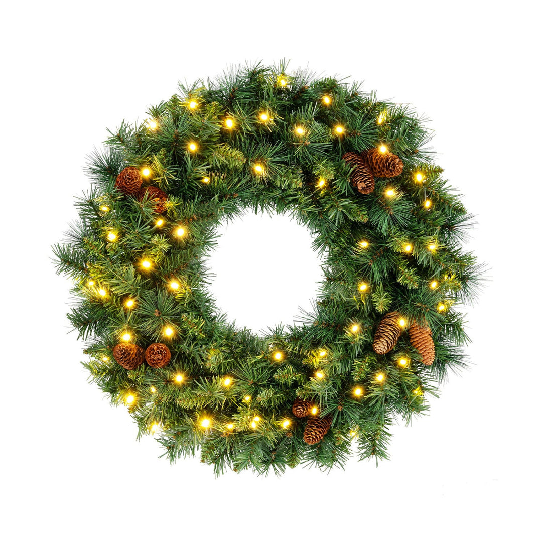 24 Inch Pre-Lit Artificial Christmas Wreath with LED Lights