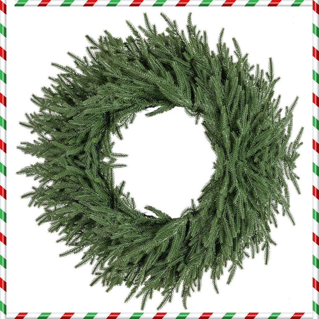 24 Inch Pre-lit Christmas Wreath with 108 Branch Tips and 35 Warm White LED Lights for Wall Window