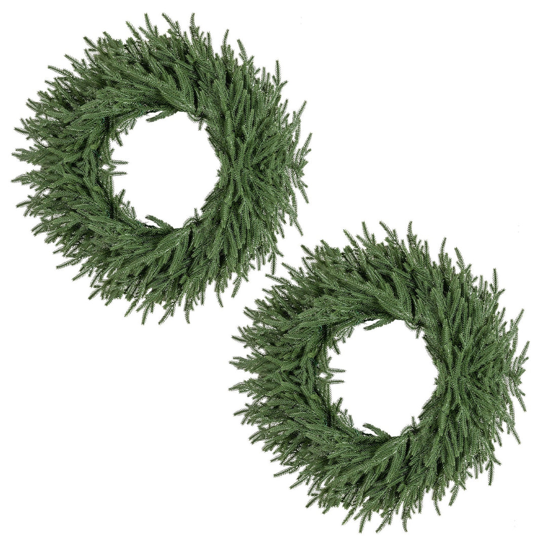 24 Inch Pre-lit Christmas Wreath with 108 Branch Tips and 35 Warm White LED Lights for Wall Window