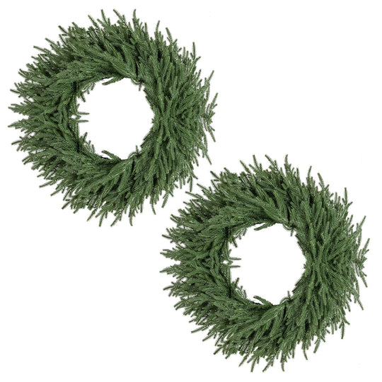 24 Inch Pre-lit Christmas Wreath with 108 Branch Tips and 35 Warm White LED Lights for Wall Window