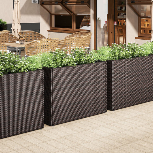 24 Inch Tall Raised Garden Bed All-Weather PE Rattan Wicker Flowerpot with Liner