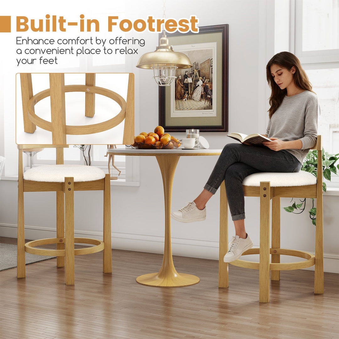 24 Inch Teddy Velvet Upholstered Counter Height Bar Stools with Backrests and Footrests