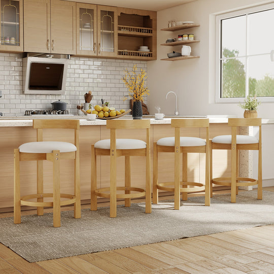 24 Inch Teddy Velvet Upholstered Counter Height Bar Stools with Backrests and Footrests
