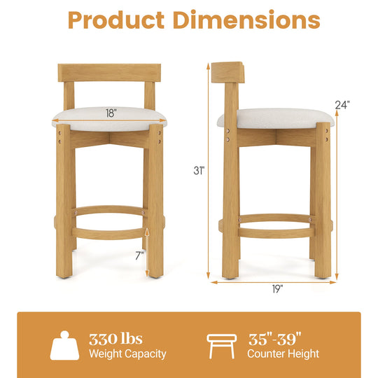 24 Inch Teddy Velvet Upholstered Counter Height Bar Stools with Backrests and Footrests