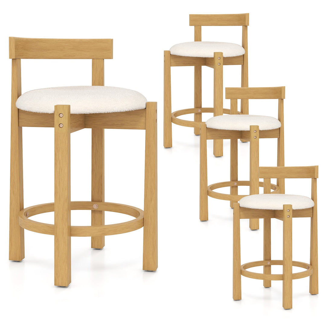 24 Inch Teddy Velvet Upholstered Counter Height Bar Stools with Backrests and Footrests