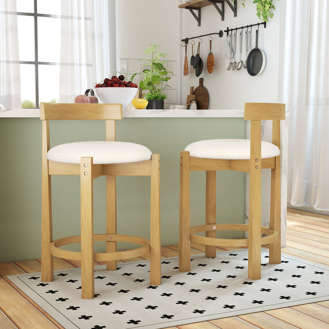24 Inch Teddy Velvet Upholstered Counter Height Bar Stools with Backrests and Footrests