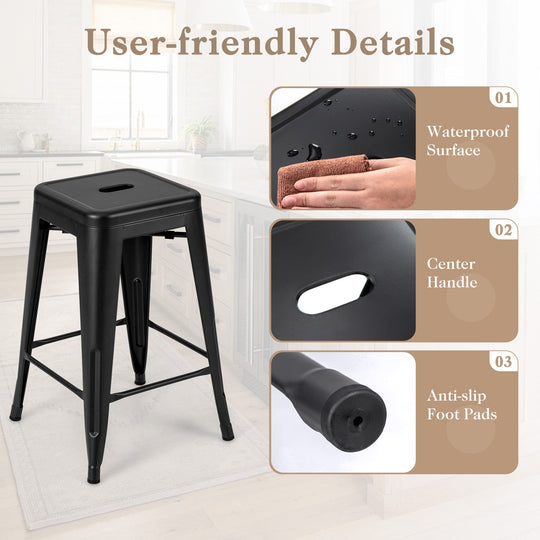 24 Inch Set of 4 Tolix Style Counter Height Barstool Stackable Chair
