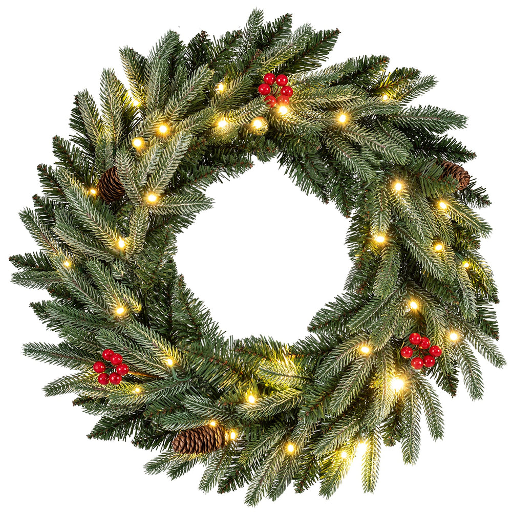 24‚Äù Pre-lit Christmas Wreath Front Door Artificial Xmas Wreath with 90 Frosted Branch Tips