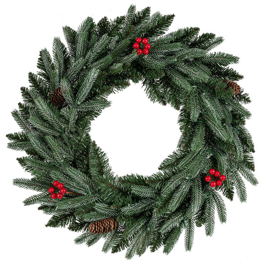 24‚Äù Pre-lit Christmas Wreath Front Door Artificial Xmas Wreath with 90 Frosted Branch Tips