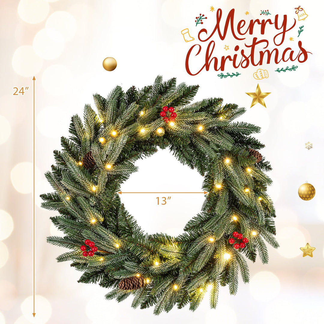 24‚Äù Pre-lit Christmas Wreath Set of 2 Front Door Artificial Xmas Wreath with 90 Frosted Branch Tips