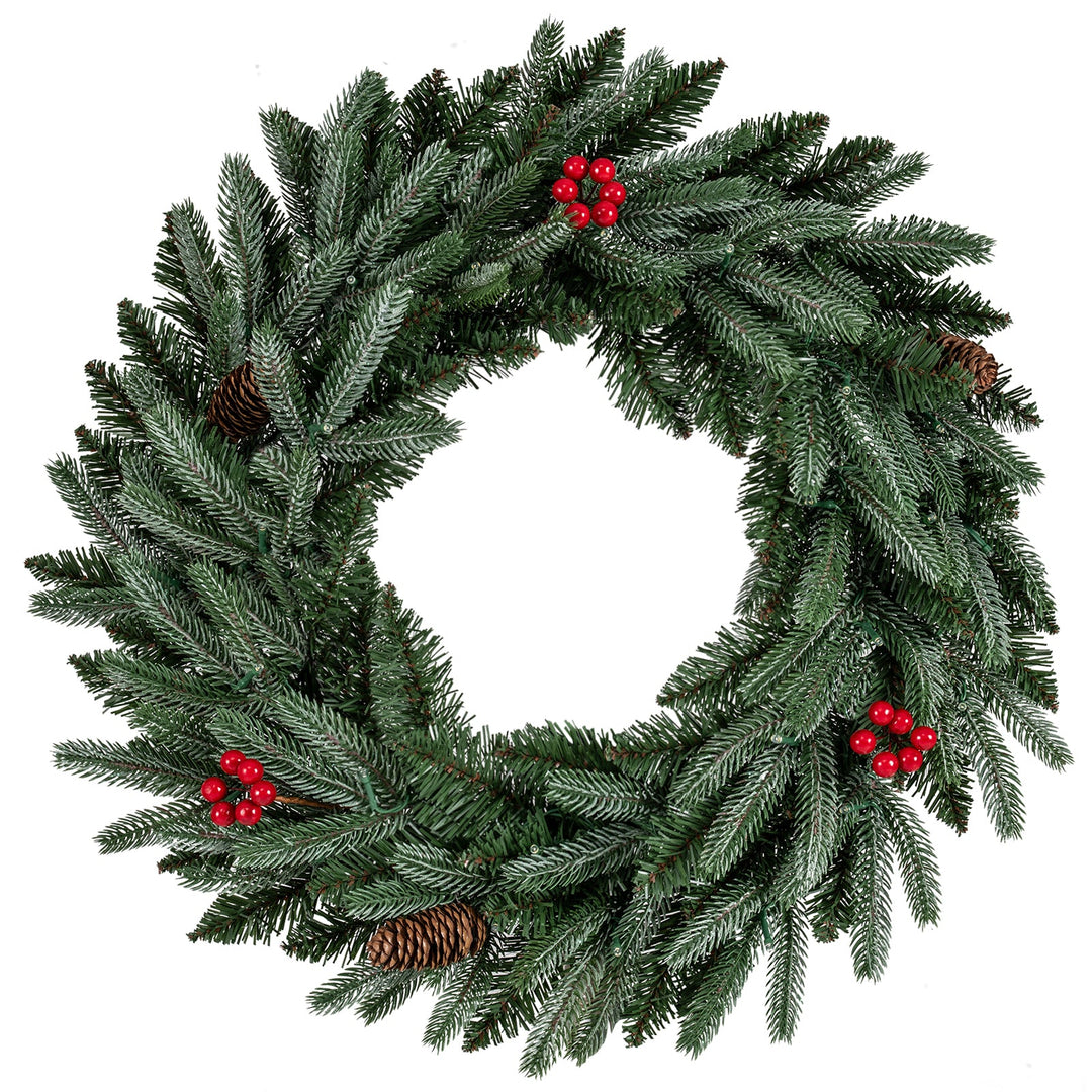 24‚Äù Pre-lit Christmas Wreath Set of 2 Front Door Artificial Xmas Wreath with 90 Frosted Branch Tips