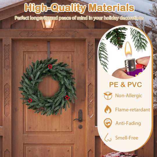 24‚Äù Pre-lit Christmas Wreath Set of 2 Front Door Artificial Xmas Wreath with 90 Frosted Branch Tips