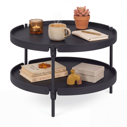 24" Round Coffee Table Plastic Side Table with Metal Legs