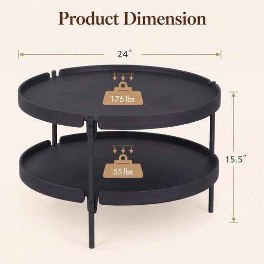 24" Round Coffee Table Plastic Side Table with Metal Legs