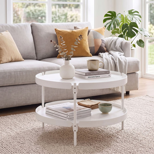 24" Round Coffee Table Plastic Side Table with Metal Legs