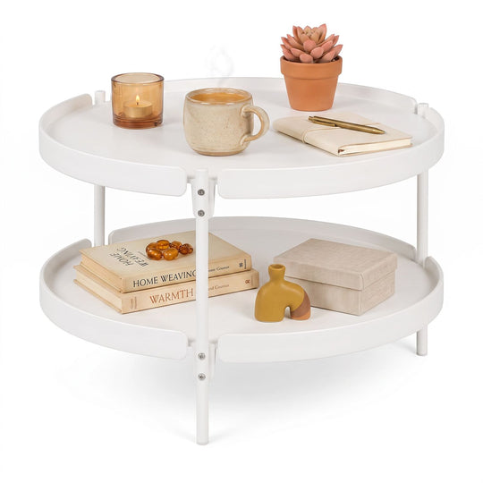 24" Round Coffee Table Plastic Side Table with Metal Legs