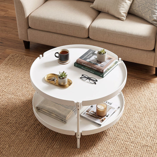 24" Round Coffee Table Plastic Side Table with Metal Legs