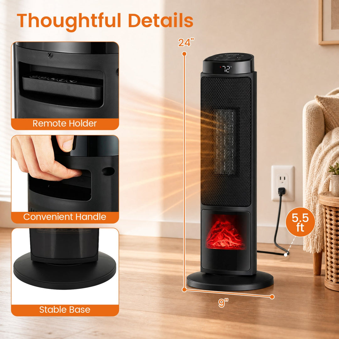 24-Inch PTC Ceramic Tower Space Heater with 7-Color Flame
