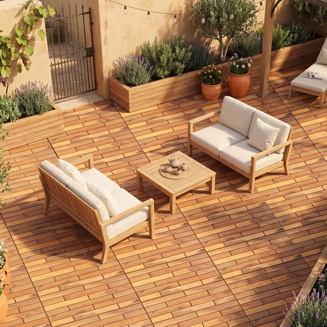 Acacia Wood Interlocking Deck Tiles - 12 Pieces, 24x12 Inch