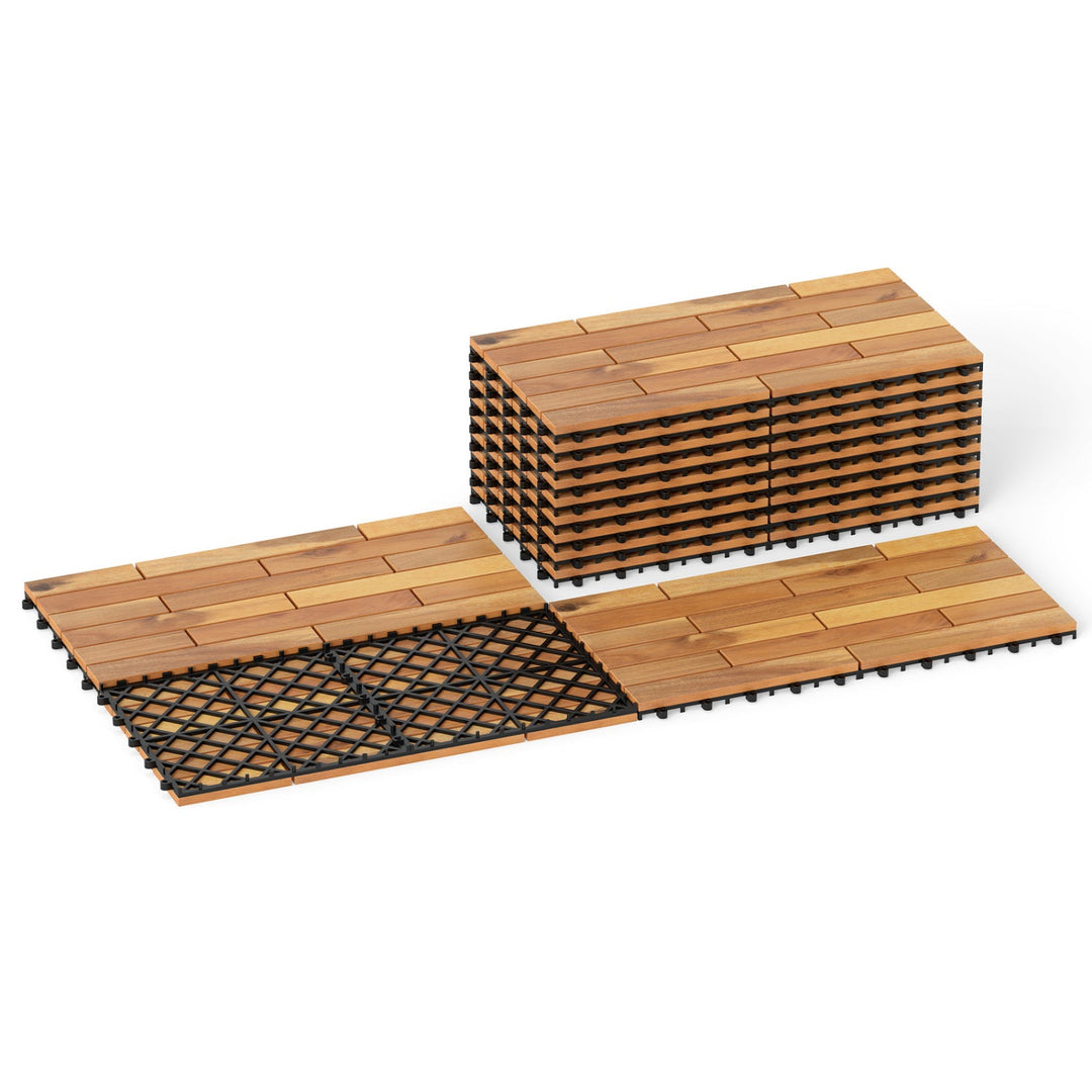 Acacia Wood Interlocking Deck Tiles - 12 Pieces, 24x12 Inch