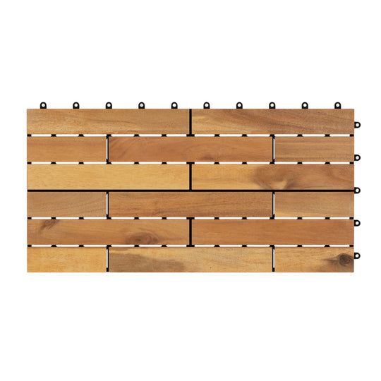 Acacia Wood Interlocking Deck Tiles - 12 Pieces, 24x12 Inch