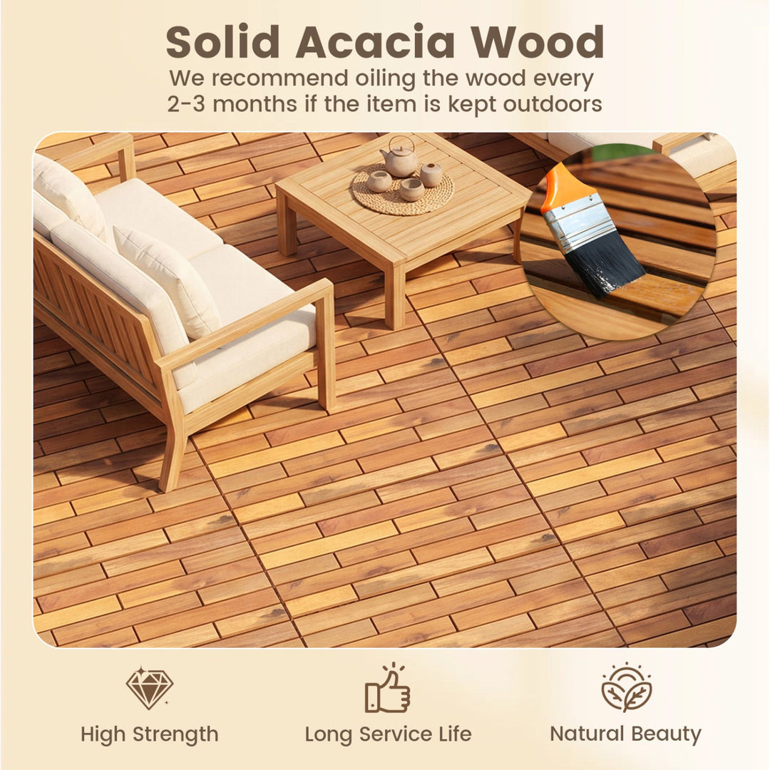 Acacia Wood Interlocking Deck Tiles - 12 Pieces, 24x12 Inch