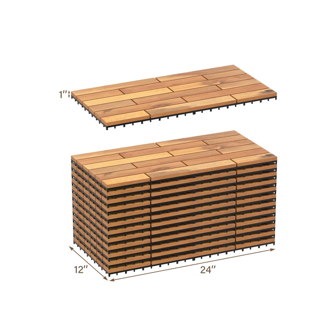 Acacia Wood Interlocking Deck Tiles 24x12 Inch - 24 Pack