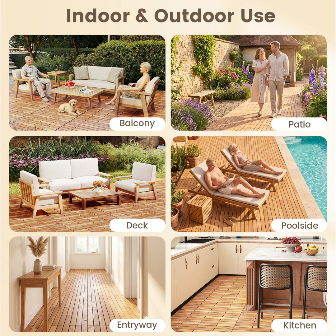 Acacia Wood Interlocking Deck Tiles 24x12 Inch - 48 Pack