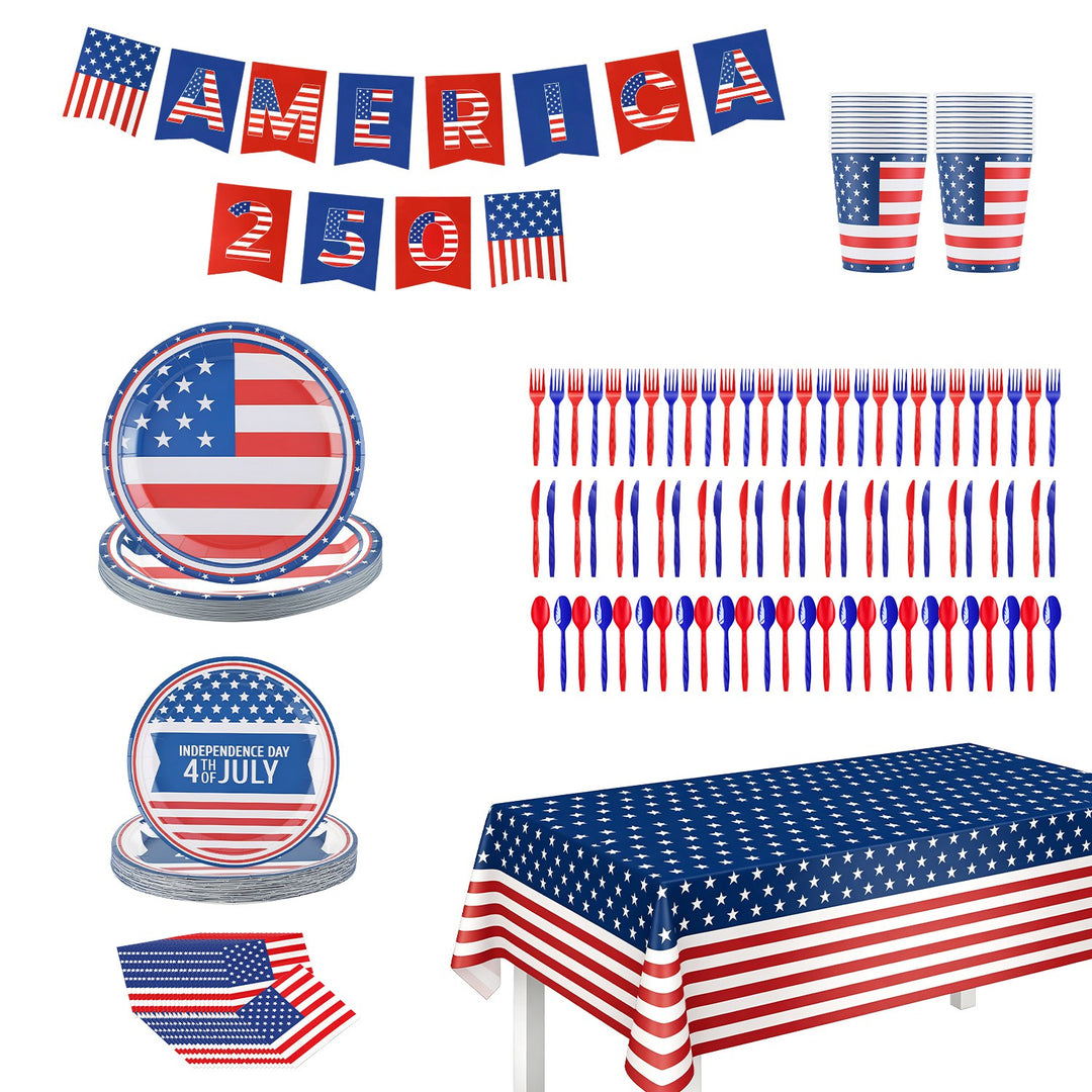 4th of July Party Supplies Set for 24 Guests - 181 Pieces