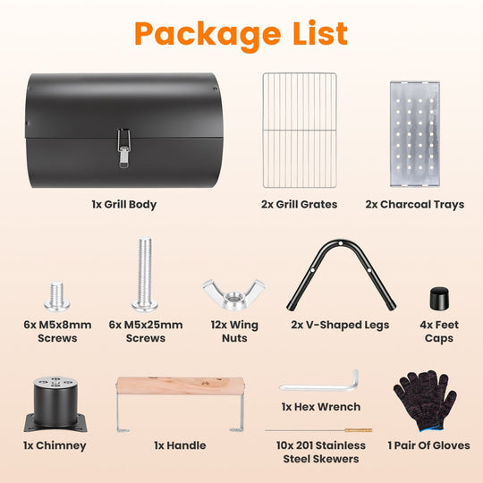 Portable Charcoal Grill with Double-Sided Cooking & 10 Skewers