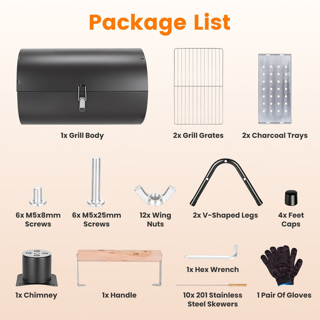 Portable Charcoal Grill with Double-Sided Cooking & 10 Skewers