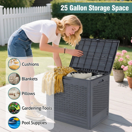 25 Gallon Outdoor Storage Box with Rattan Patterns