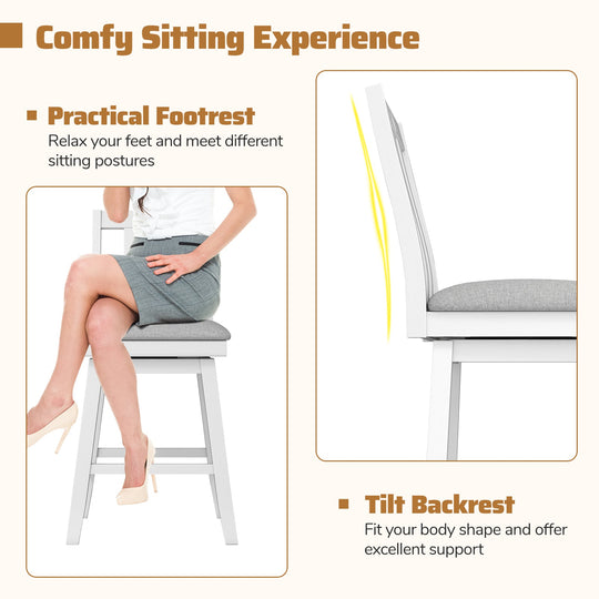 25 Inch Modern Bar Stools Set of 2 with Upholstered and 360¬∞ Rotation Seat-White