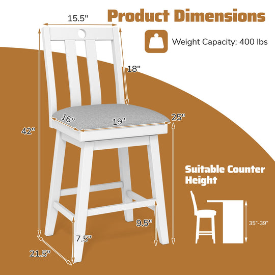 25 Inch Modern Bar Stools Set of 2 with Upholstered and 360¬∞ Rotation Seat-White