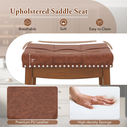 25/29 Inch Set of 2 Upholstered PU Leather Bar Stools with Saddle Seat