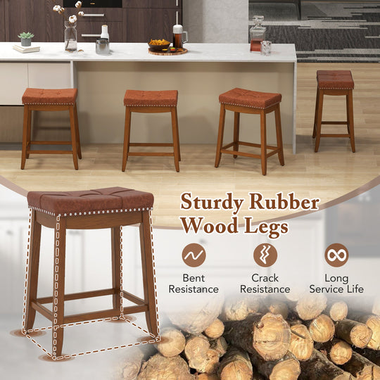 25/29 Inch Set of 2 Upholstered PU Leather Bar Stools with Saddle Seat