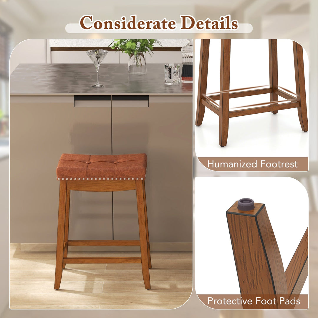 25/29 Inch Set of 2 Upholstered PU Leather Bar Stools with Saddle Seat