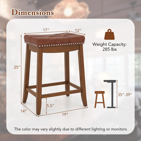 25/29 Inch Set of 2 Upholstered PU Leather Bar Stools with Saddle Seat