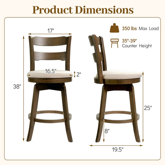 25 Inch Swivel Counter Barstools with Backrest & Upholstered Seat