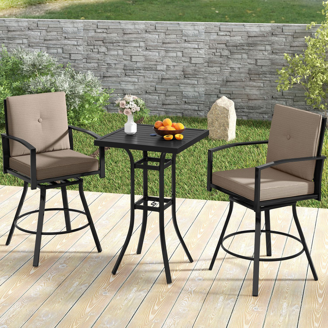 25" Square Patio Dining Table with 1.57" Umbrella Hole Metal Frame for Patio-Black