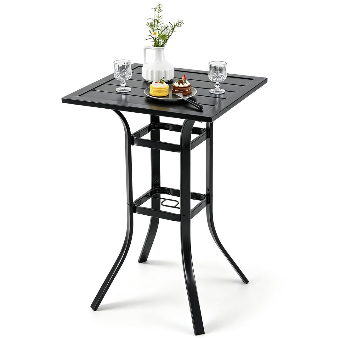 25" Square Patio Dining Table with 1.57" Umbrella Hole Metal Frame for Patio-Black
