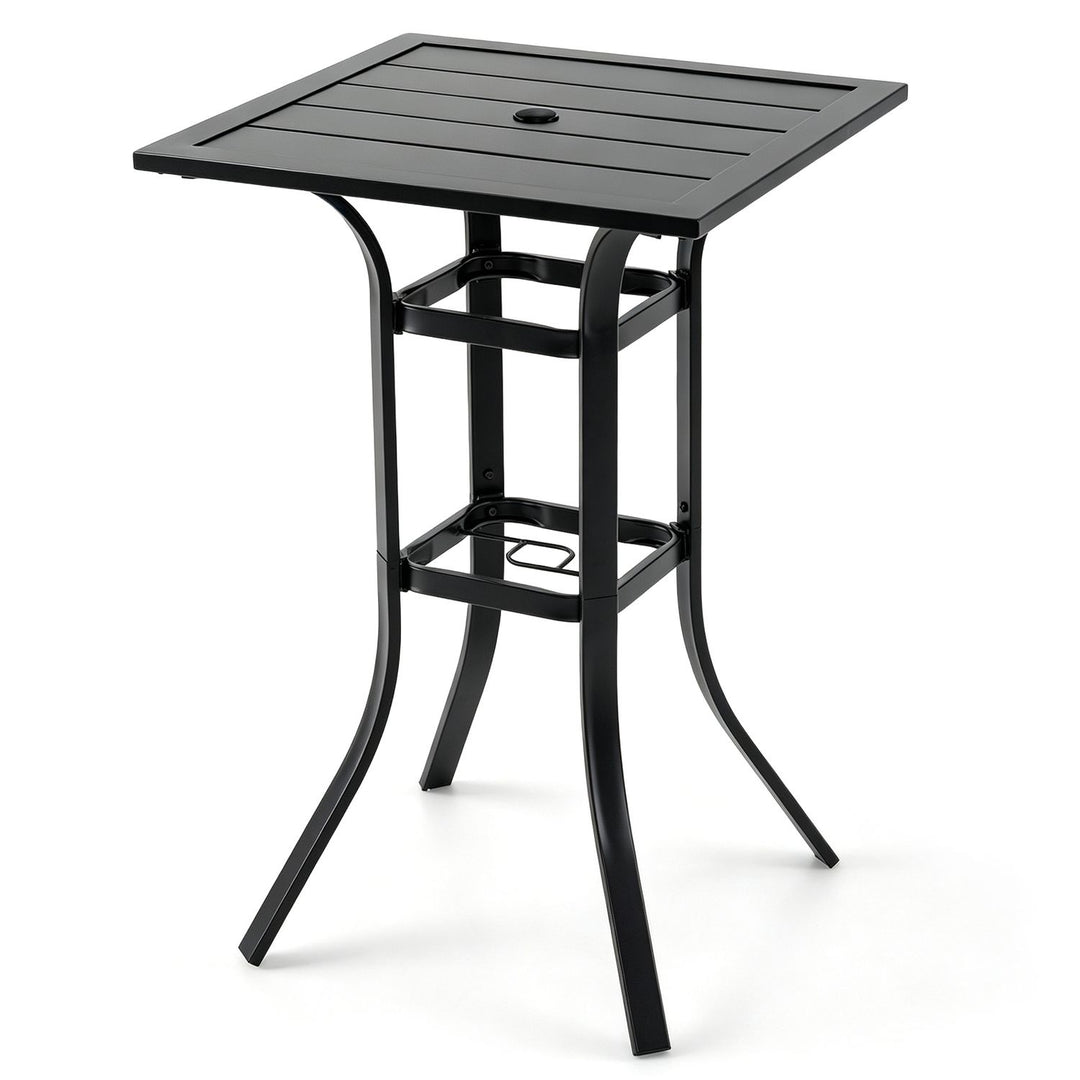 25" Square Patio Dining Table with 1.57" Umbrella Hole Metal Frame for Patio-Black