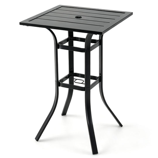 25" Square Patio Dining Table with 1.57" Umbrella Hole Metal Frame for Patio-Black